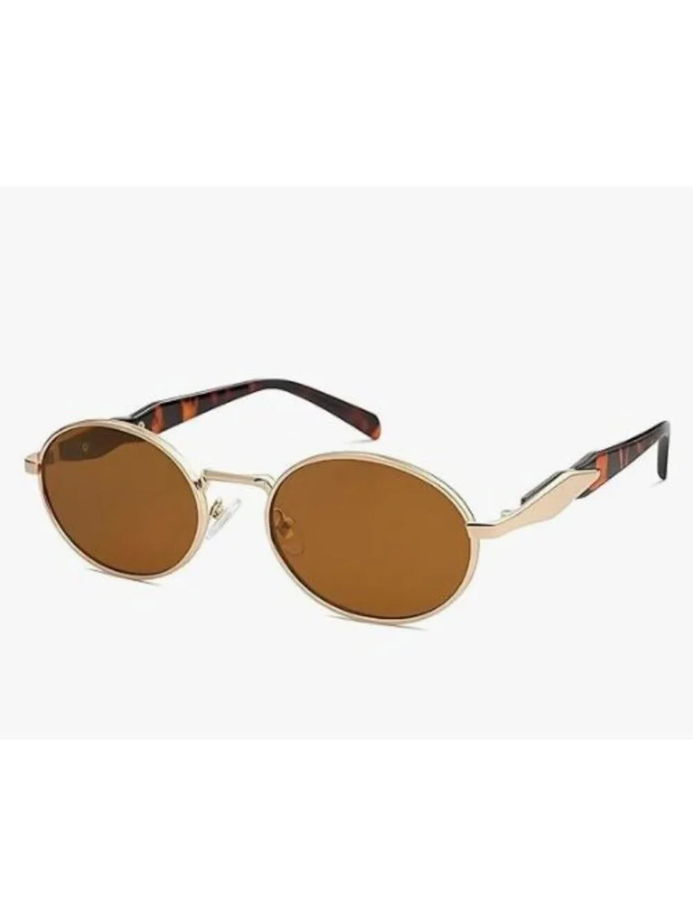 Oval Gold Metal Frame Sunglasses Brown Lenses Tortoiseshell Arms Retro Vintage